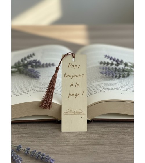 Marque-page bois gravé cadeau papy lecture