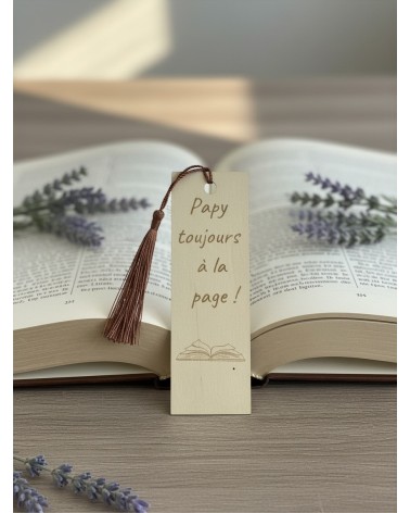 Marque-page bois gravé cadeau papy lecture