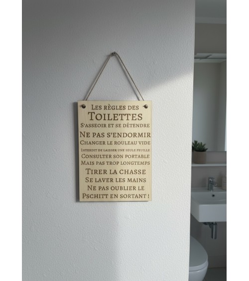 Pancarte A4 bois gravée règles toilettes déco WC