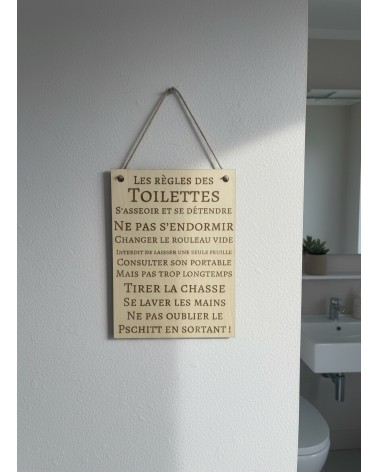 Pancarte A4 bois gravée règles toilettes déco WC